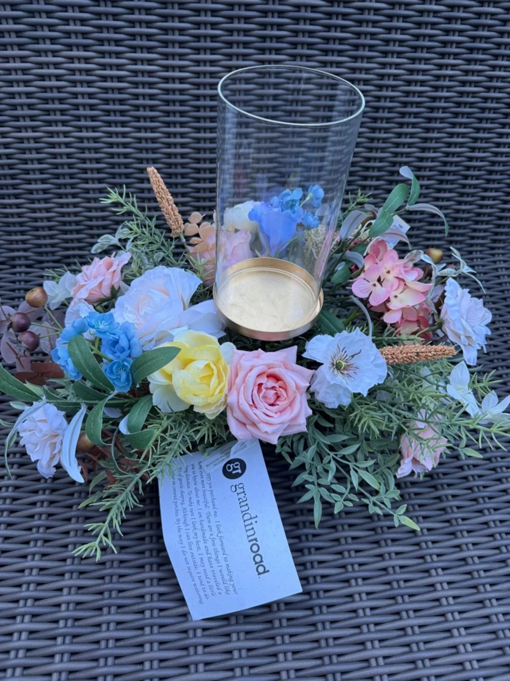 Grandin Road Glass Hurricane Floral Centerpiece - NWT